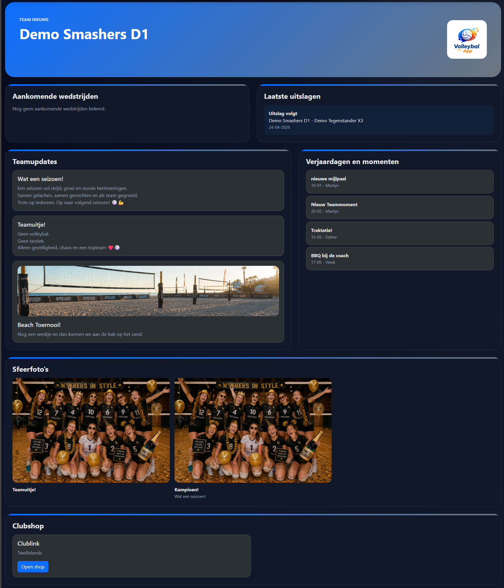 Voorbeeld van Team pagina