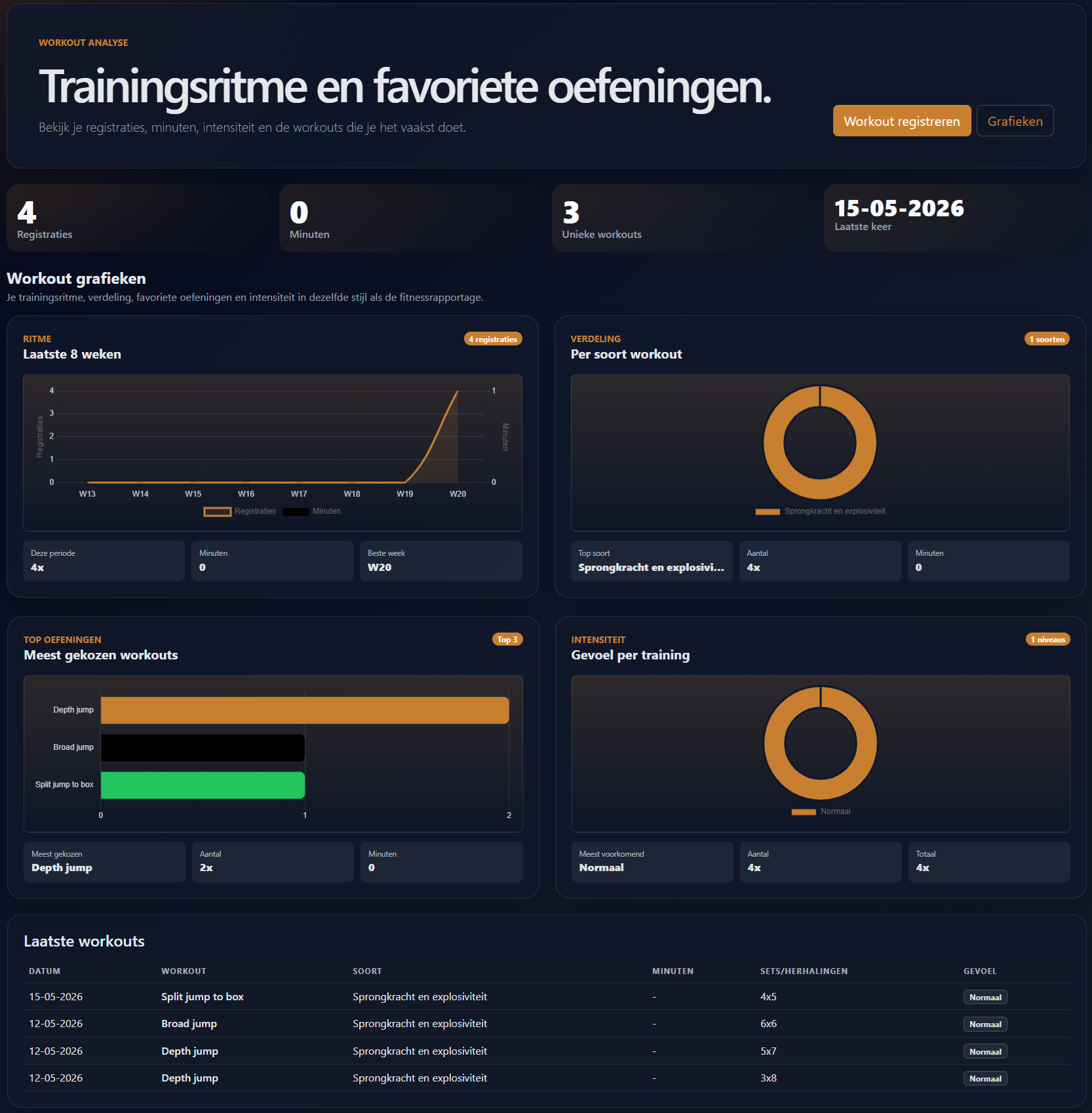 Voorbeeld van Workout analyse